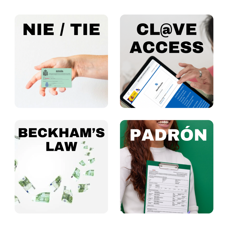 Category photos for NIE, Padrón, Clave Account and Beckhams Law